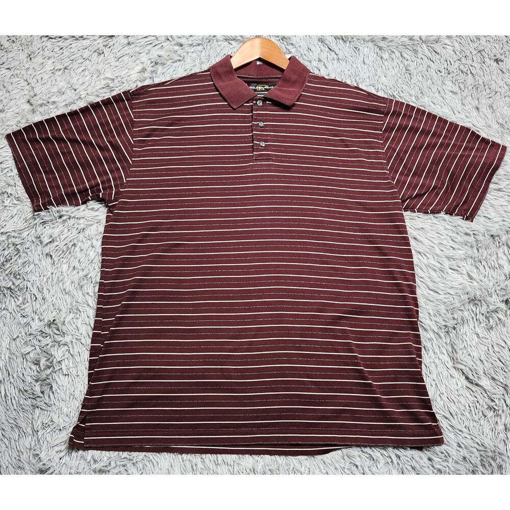 Golden‎ Bear Polo Shirt Mens Large Maroon Striped 100% Mercerized Cotton Casual